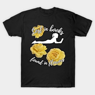 Lost in Books, Found in Flowers – book lover among yellow roses T-Shirt